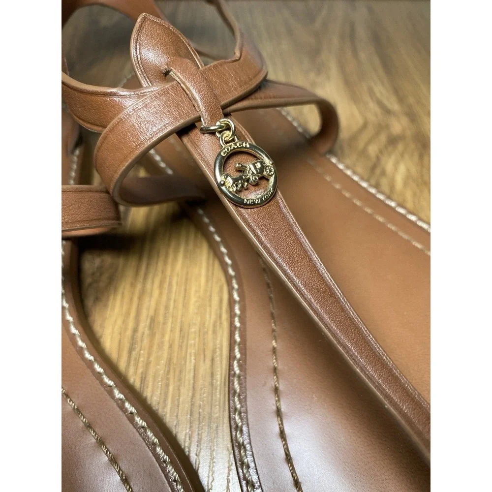 COACH Lydia Leather Sandals Size 9.5 Color Brown Designer Capsule Wardrobe